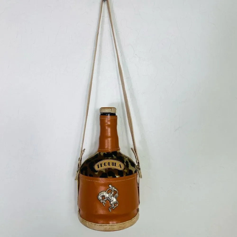 Brown Leather Tequila Decanter with silver cowboy